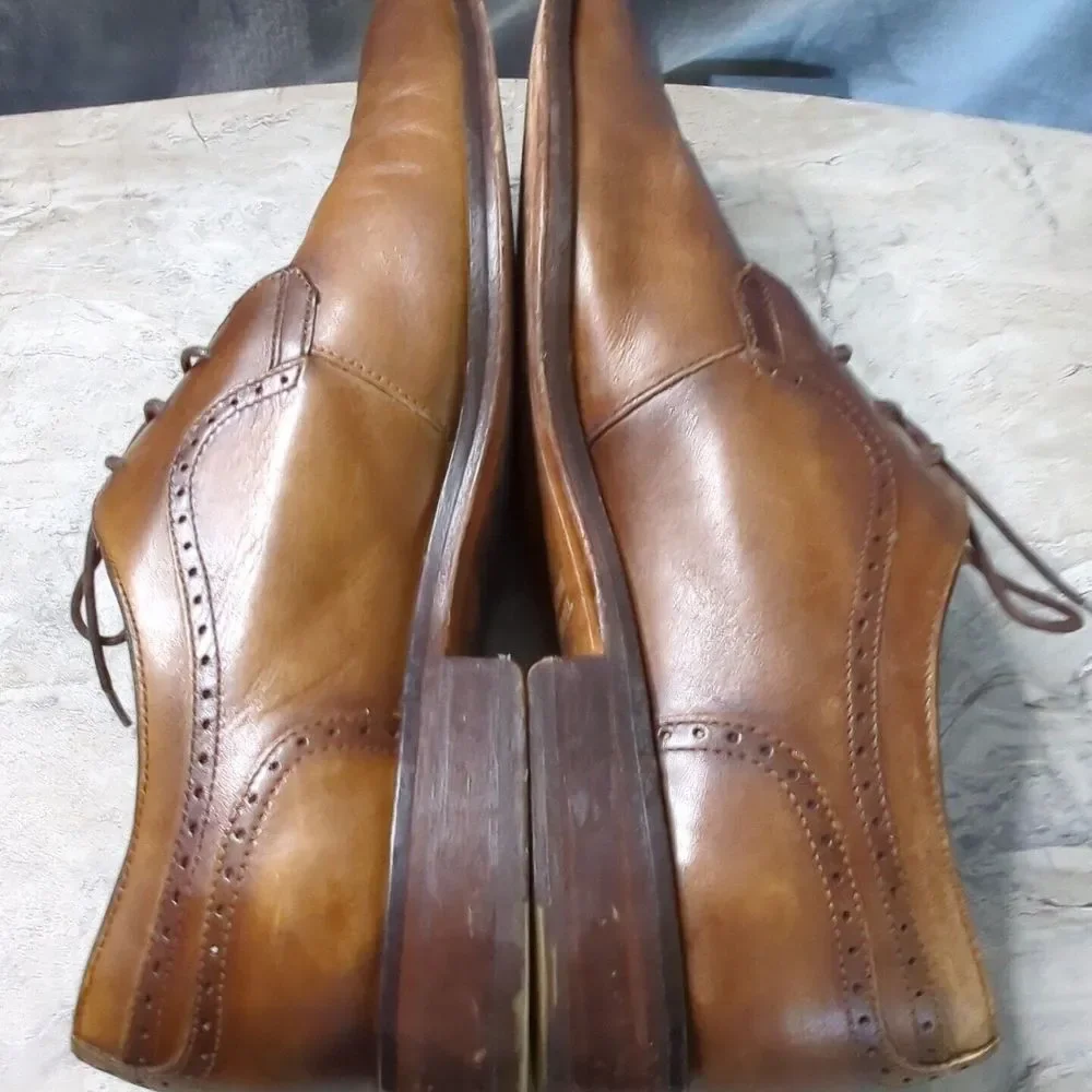 Johnston Murphy Sheepskin Medallion Toe Oxford Brown Leather 15-1760 Sz 11 M‎